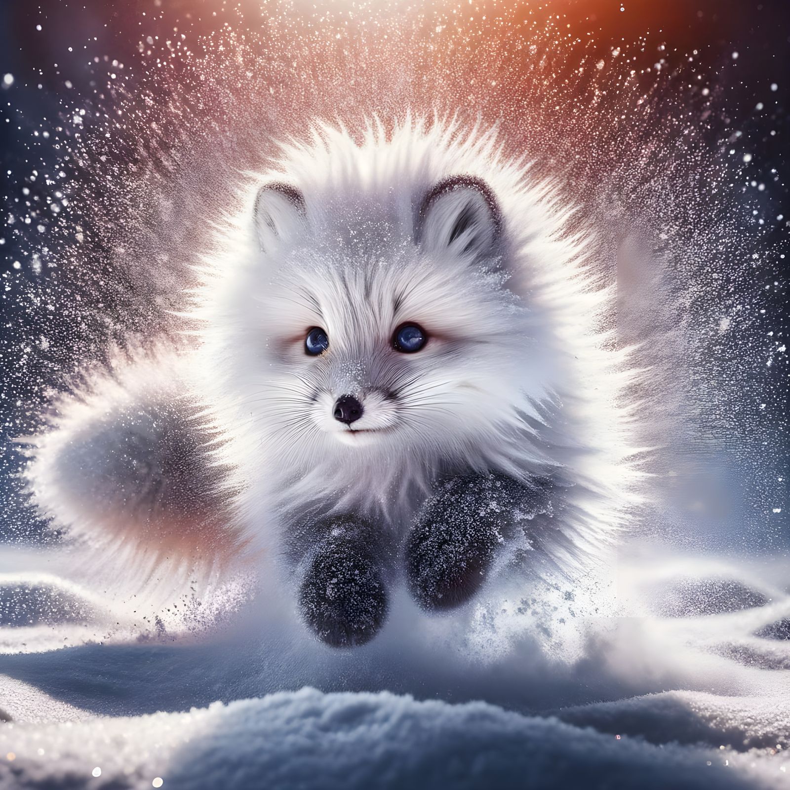 Hyper-Realistic Silver Fox Family Scene in Snowy Wilderness