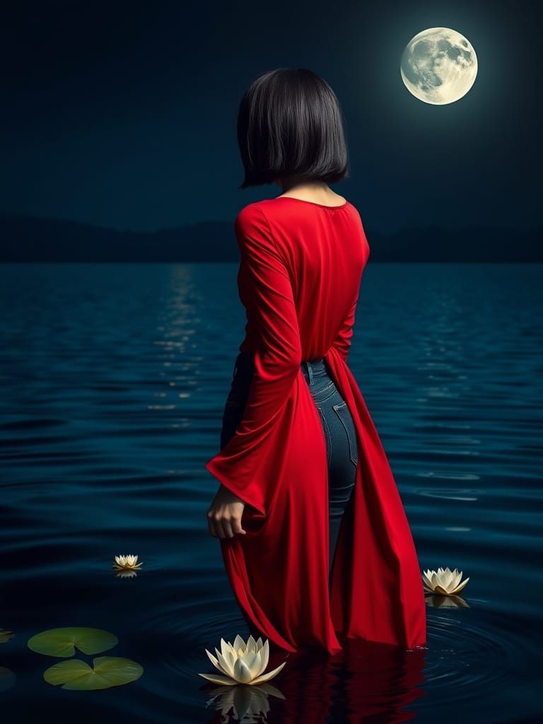 Ethereal Moonlit Beauty in a Serene Lake Scene