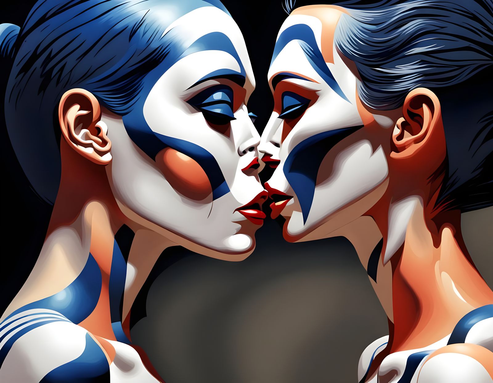 Cursed Kiss Gouache Painting in Primitive Style