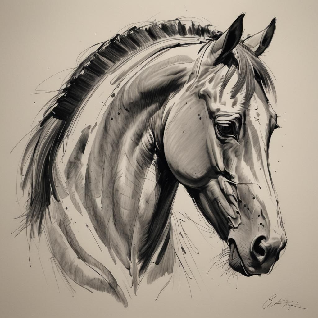 Expressive Pencil Drawing of a Horse