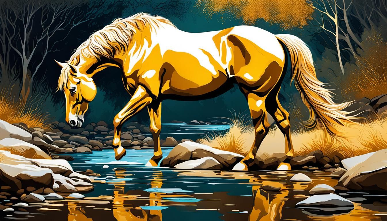 Golden Horse Drinking: Abstract Art in Complementary Colors