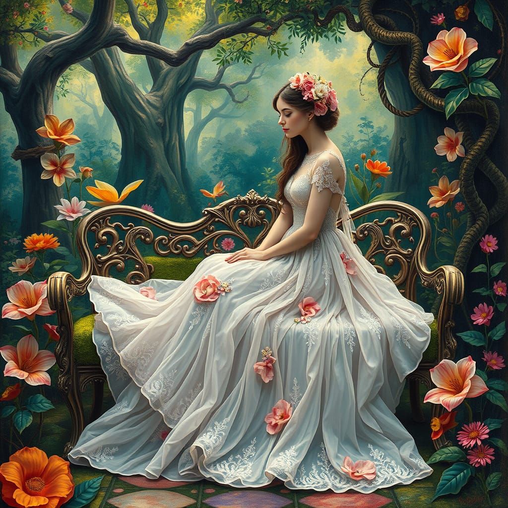 Woman in a Dreamy Botanical Garden