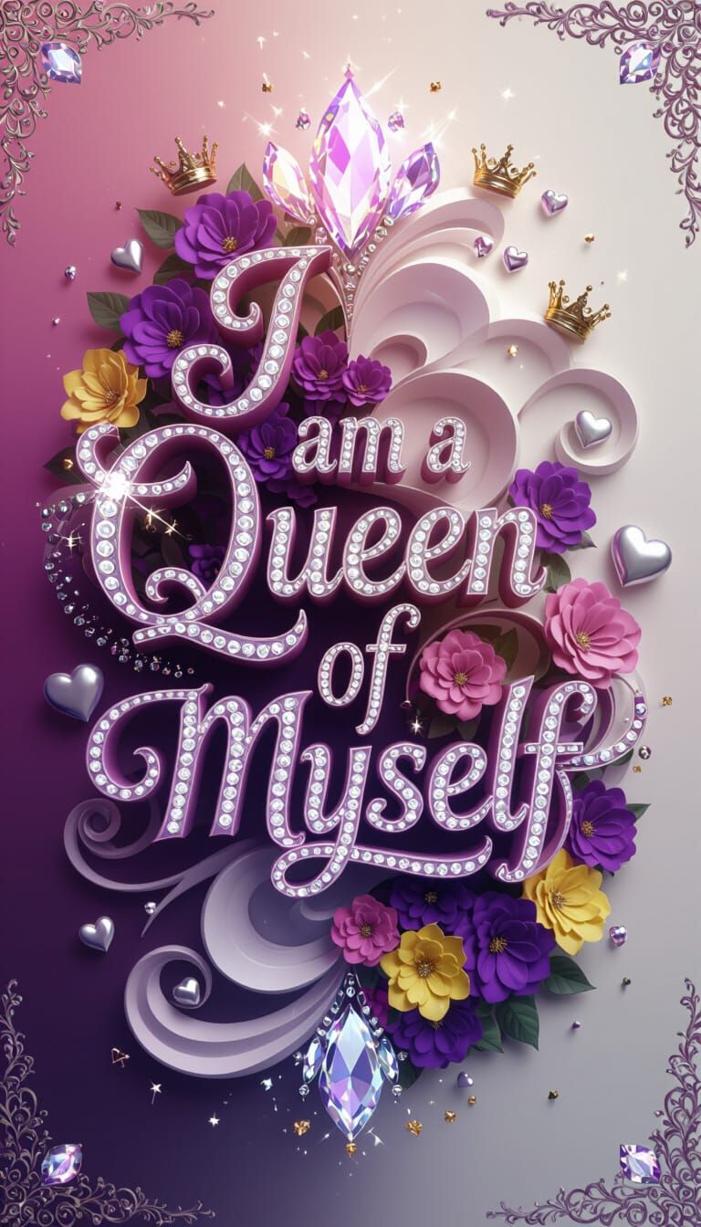A 3D render of the name "I am a Queen of myself" written in ...