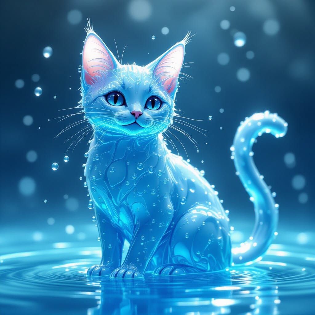 Ethereal Water Cat: A Liquid Sculpture