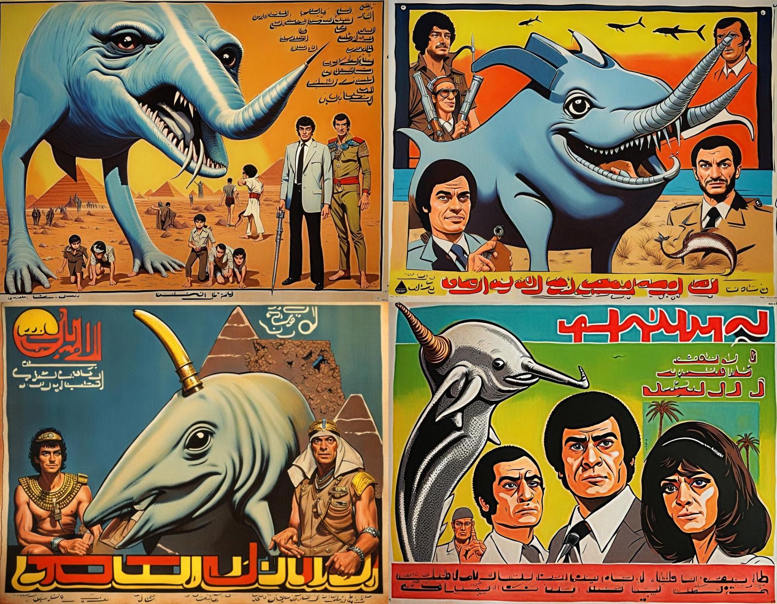 1970s Egyptian Poster with Warthog and Narwhal