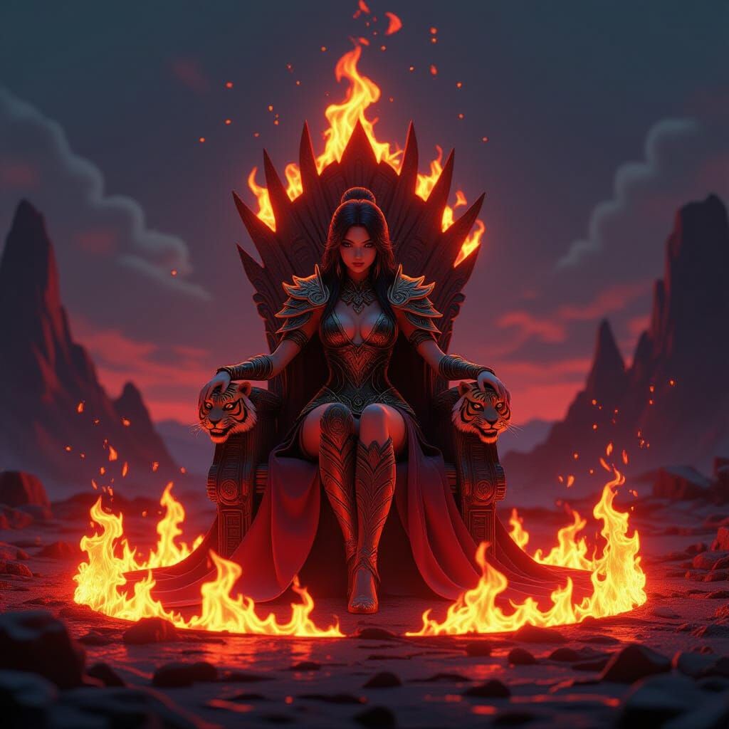 Tiger Goddess on Fiery Throne