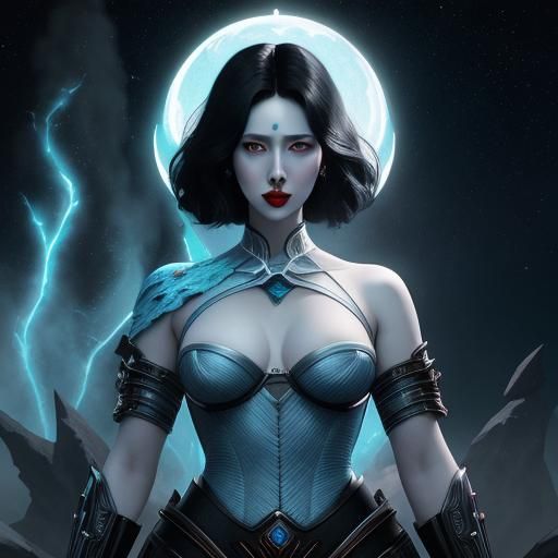 Sci-Fi Fantasy Woman with Porcelain Skin in Van Gogh Style