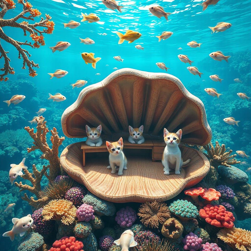 Kittens Attend Underwater School as 3D Anime Art