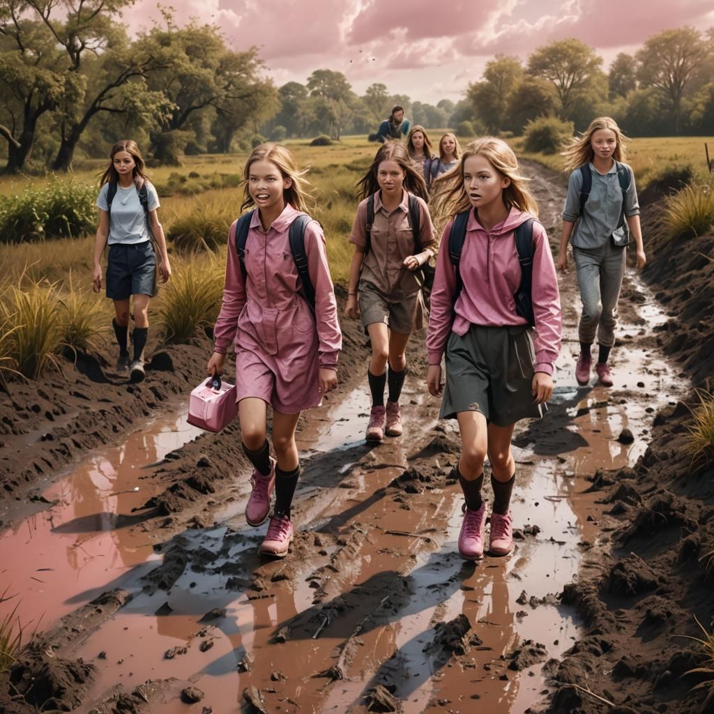 Girls' Muddy Field Trip: A Matte Painting