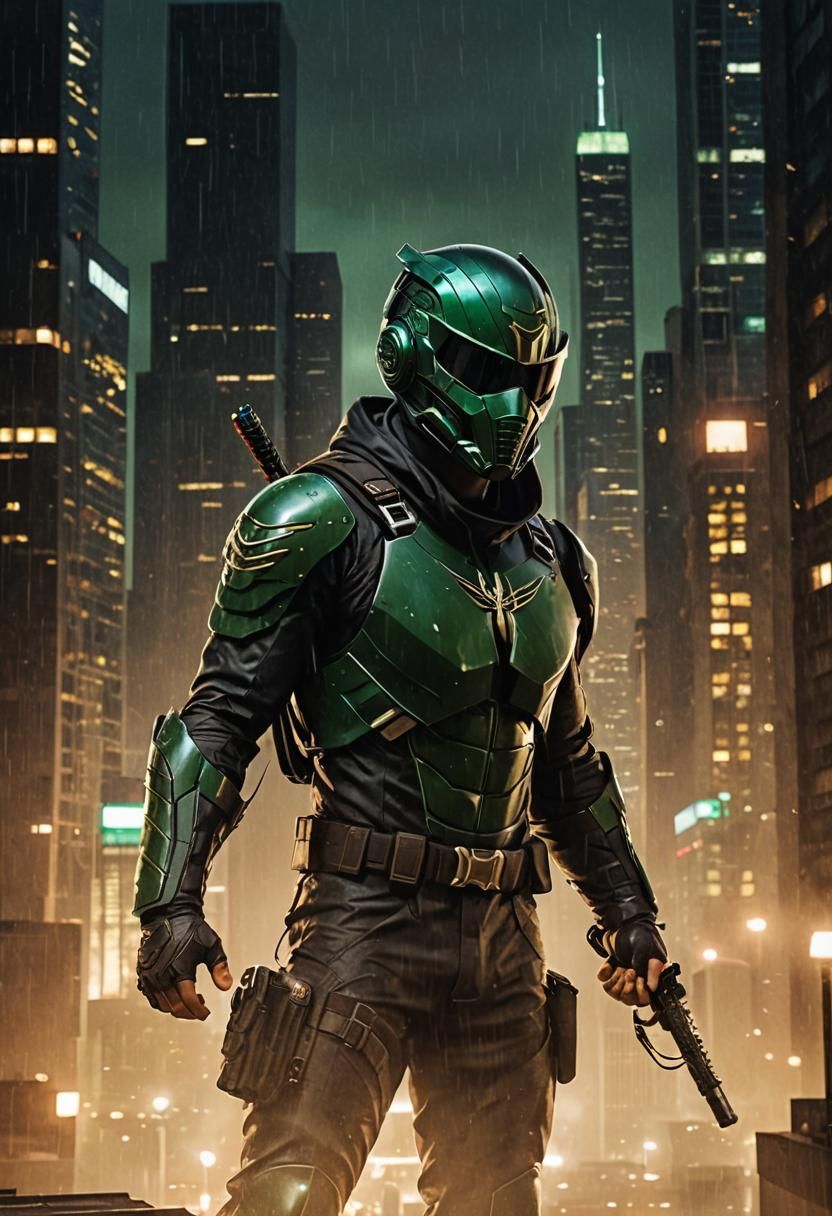 Cinematic Vigilante Concept Art in Dark, Moody Chicago