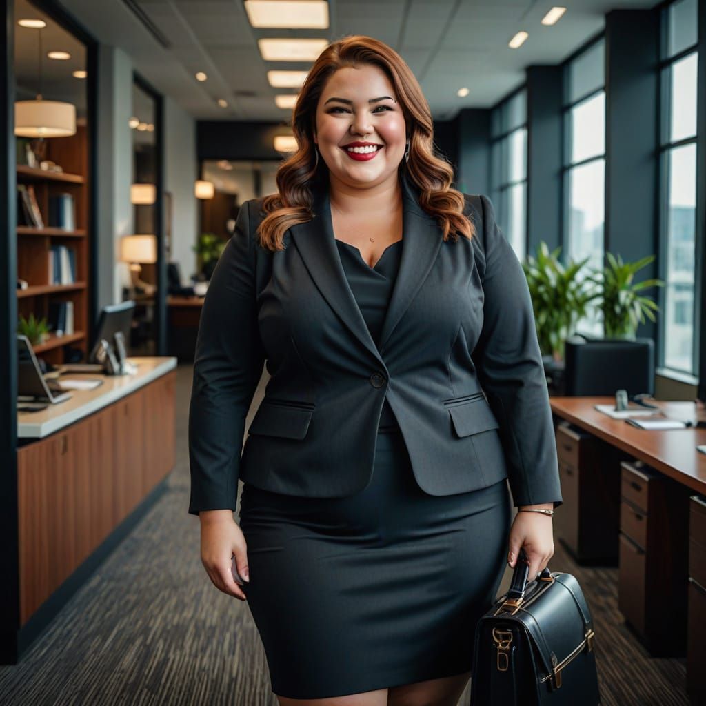 Confident Plus-Sized Businesswoman in Modern Office Setting