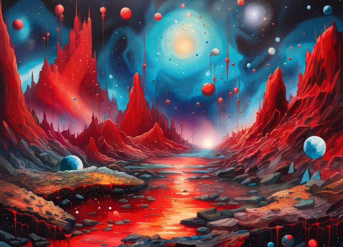 Galactic Landscape with Crystal Cities in Graffiti Art