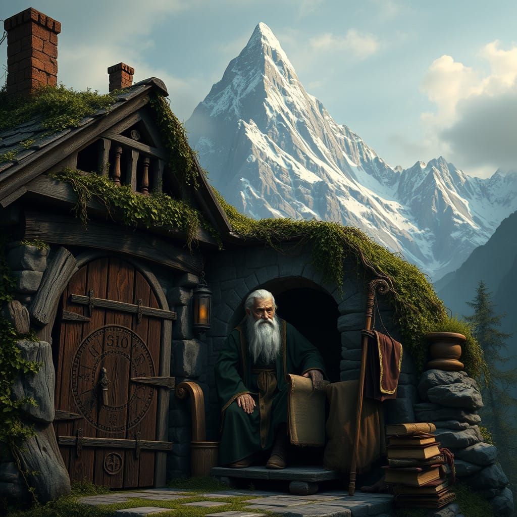 Ethereal Medieval Wizard's Sanctum in Ancient Dark Ages Styl...