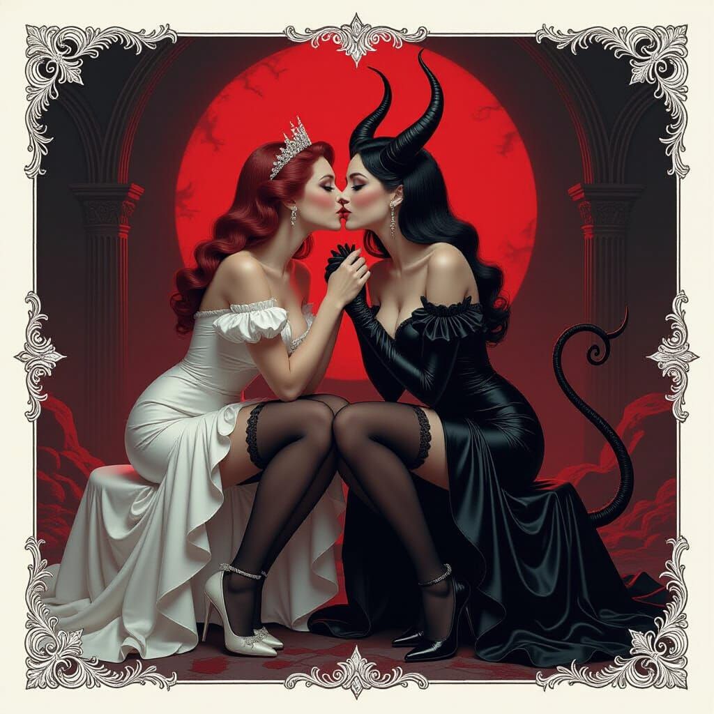 Angelic Ladies Kiss Demon in Hell: A Dark Fantasy