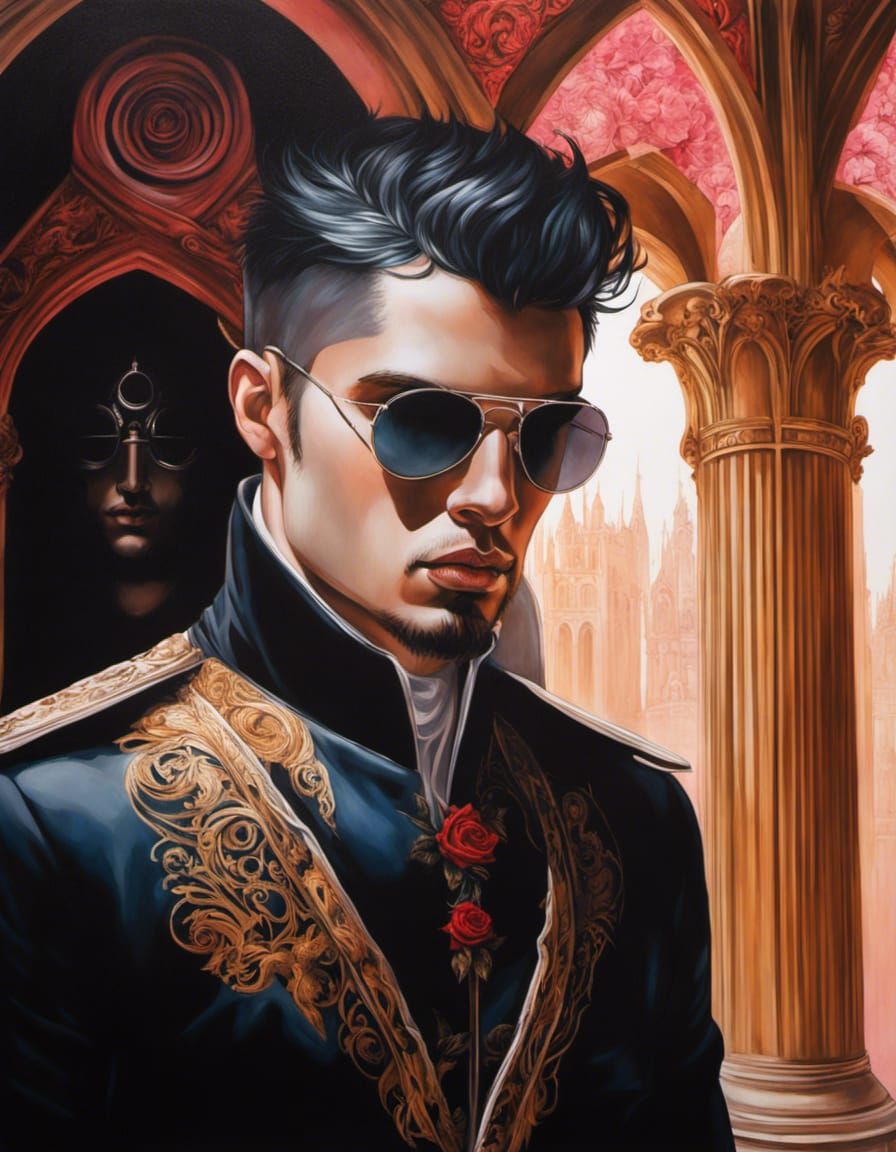 Gothic Prince with Rose Sunglasses as Digital Art