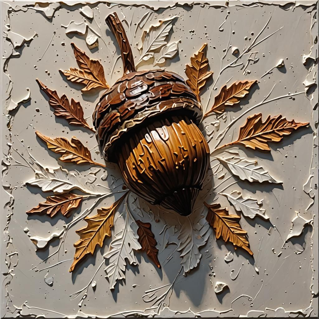 Impasto Acorn Artwork: Nature in Textured Light