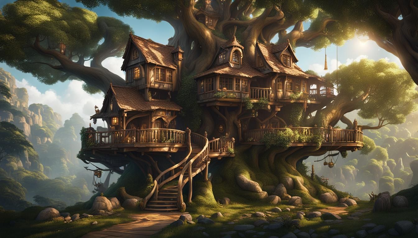 Fanciful Giant Treehouse: Detailed Matte Painting