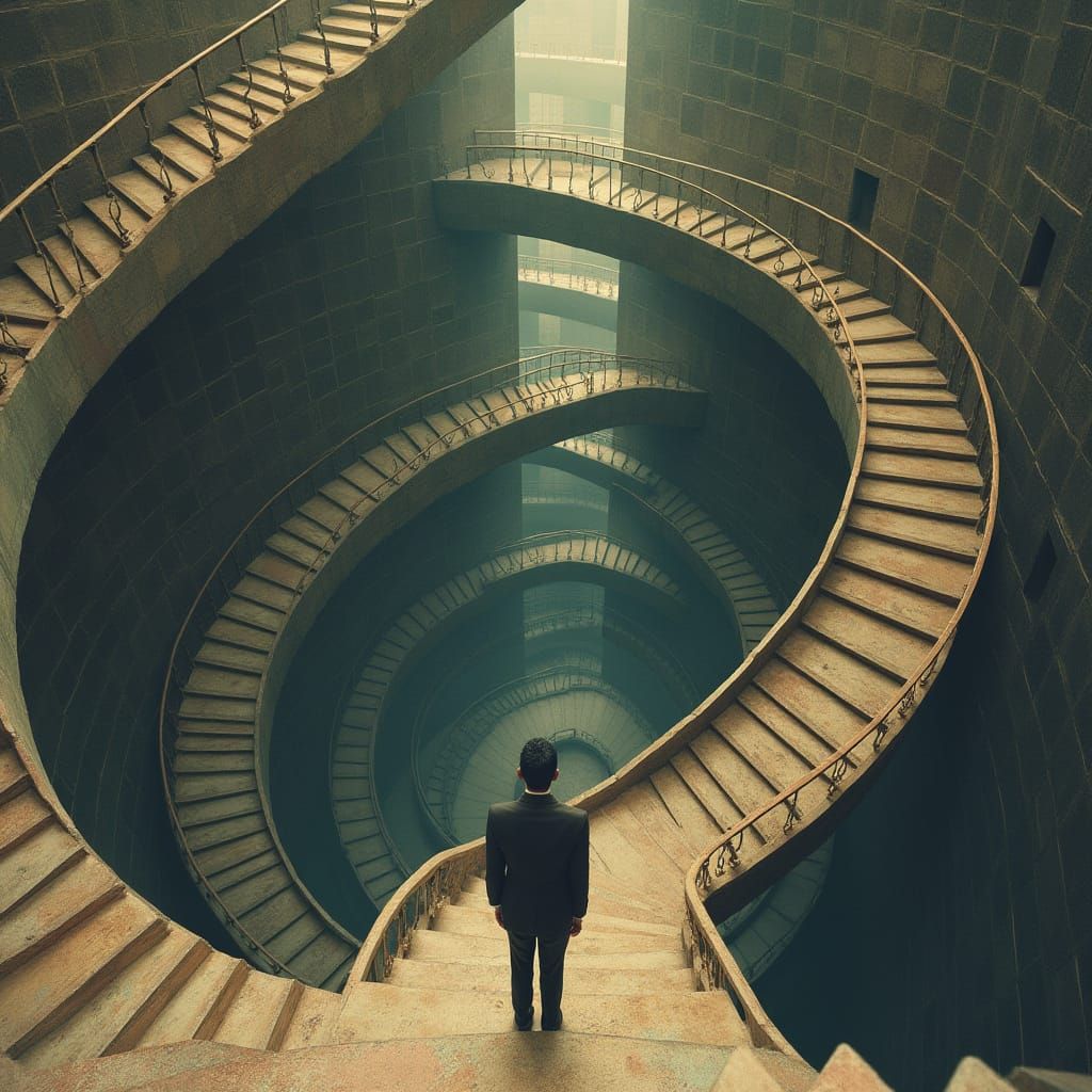 Dizzying Spiral Staircase with Figure