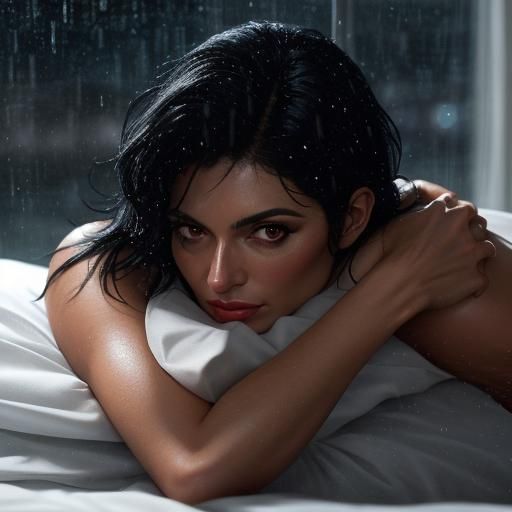 Beautiful Spanish Woman in Bed at Night