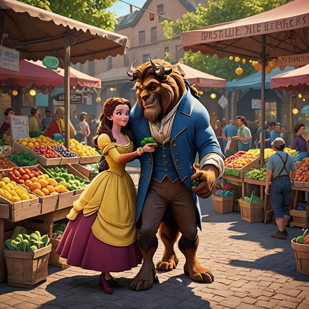 Belle and Beast at the Farmer's Market in 3D