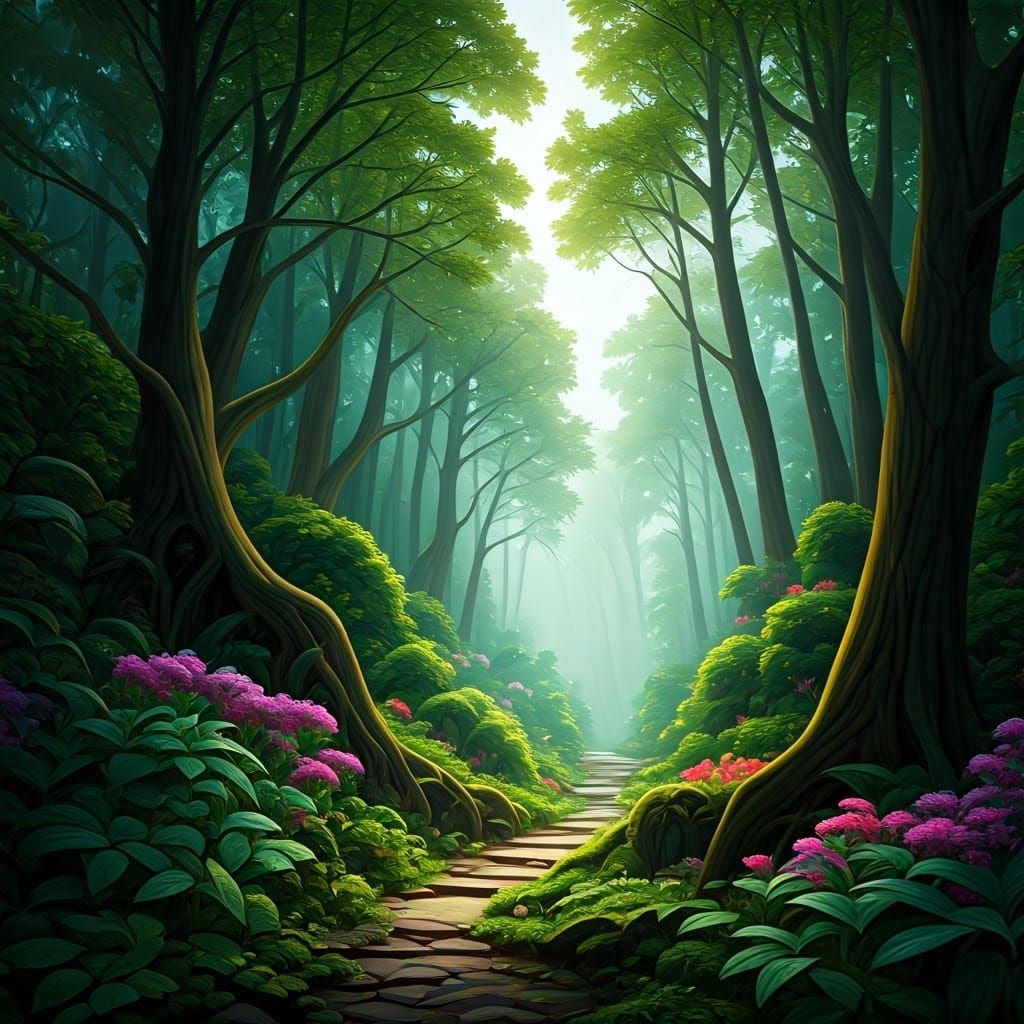 Enchanted Forest Landscape in Mystical Painting Style