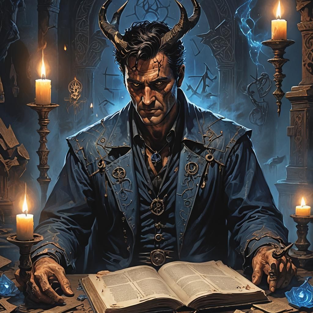 Demonic Ash Williams Reading the Necronomicon