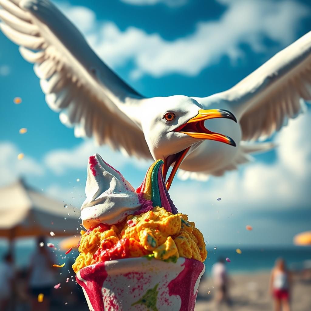 Seagull Steals Rainbow Ice Cream Camera, Cinematic Art