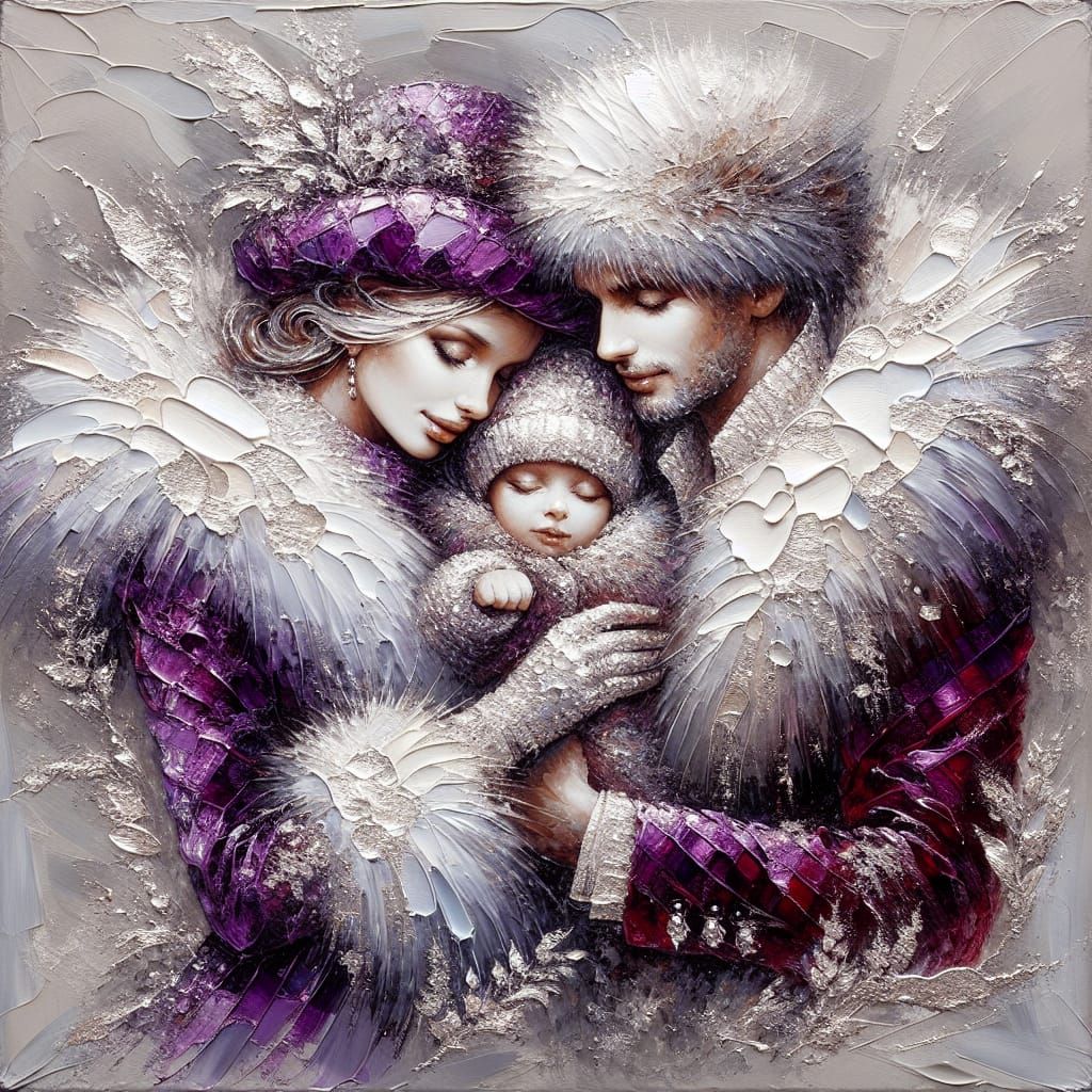 Elegant Family in Velvet and Fur Impasto