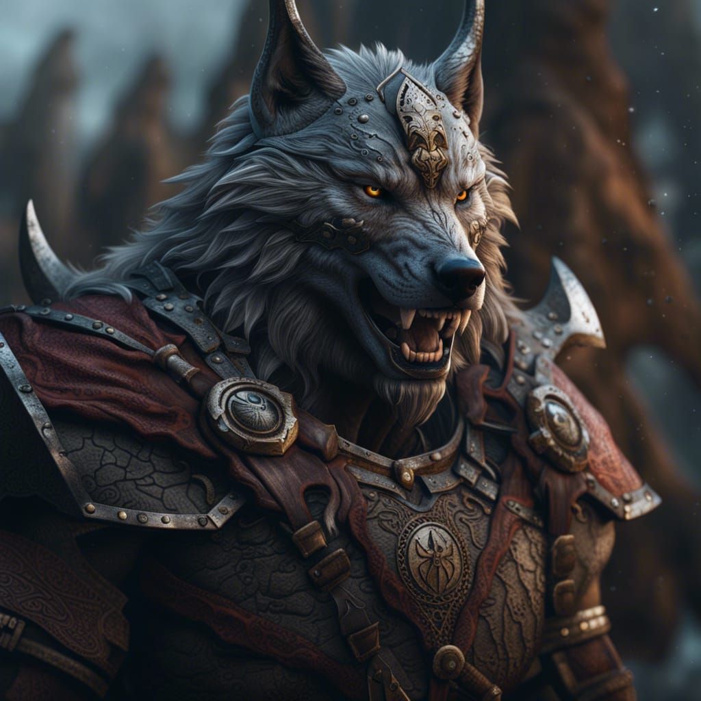 Muscular Wolf Viking Warrior: Detailed Matte Painting