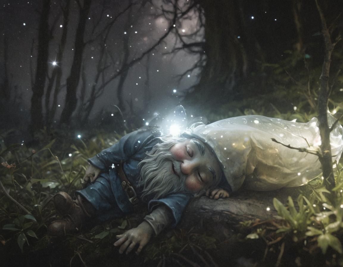 Gnome Sleeping Under Stars in Storybook Style