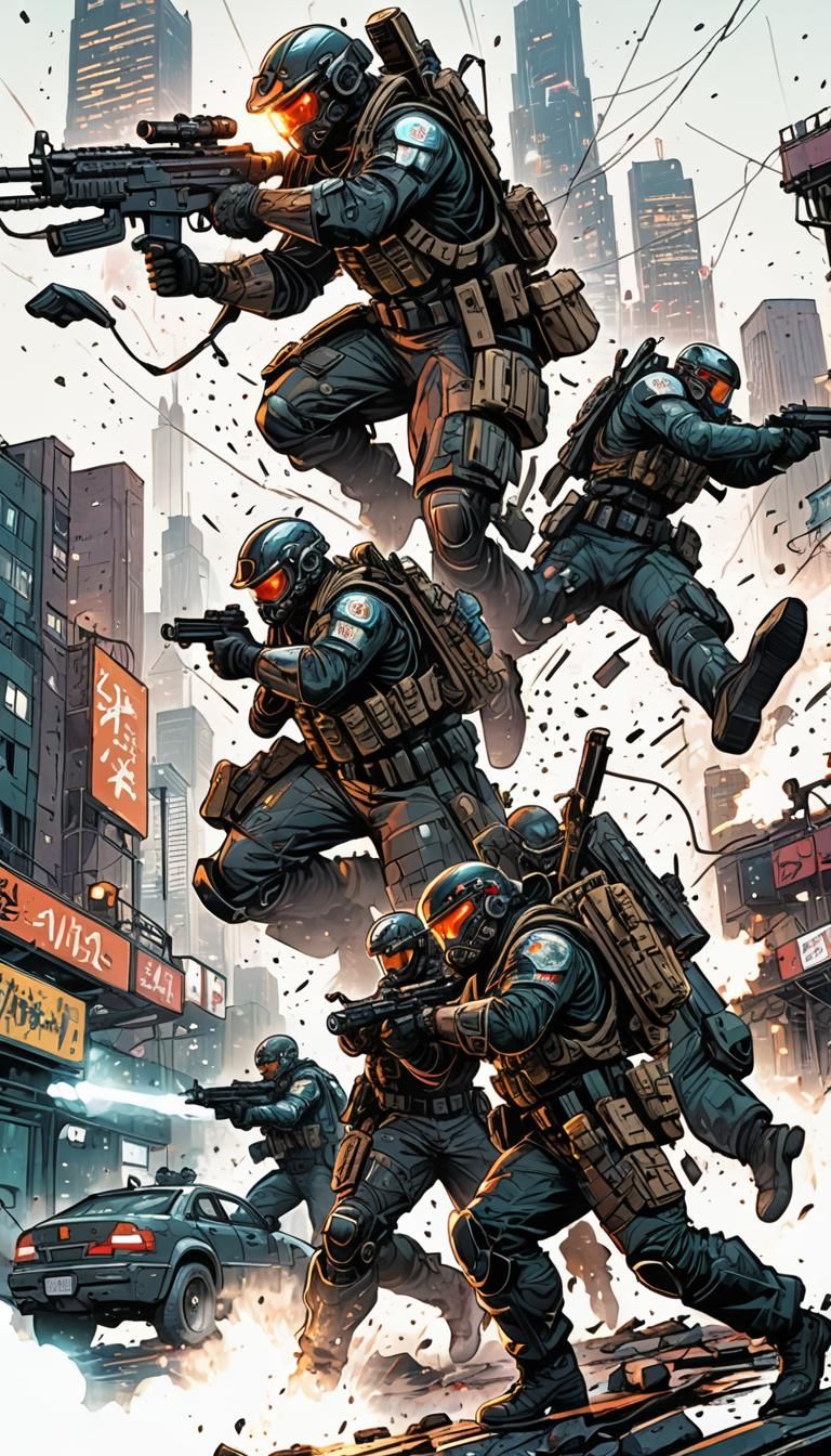 Dynamic Comic Art: Special Ops Team in Urban Combat