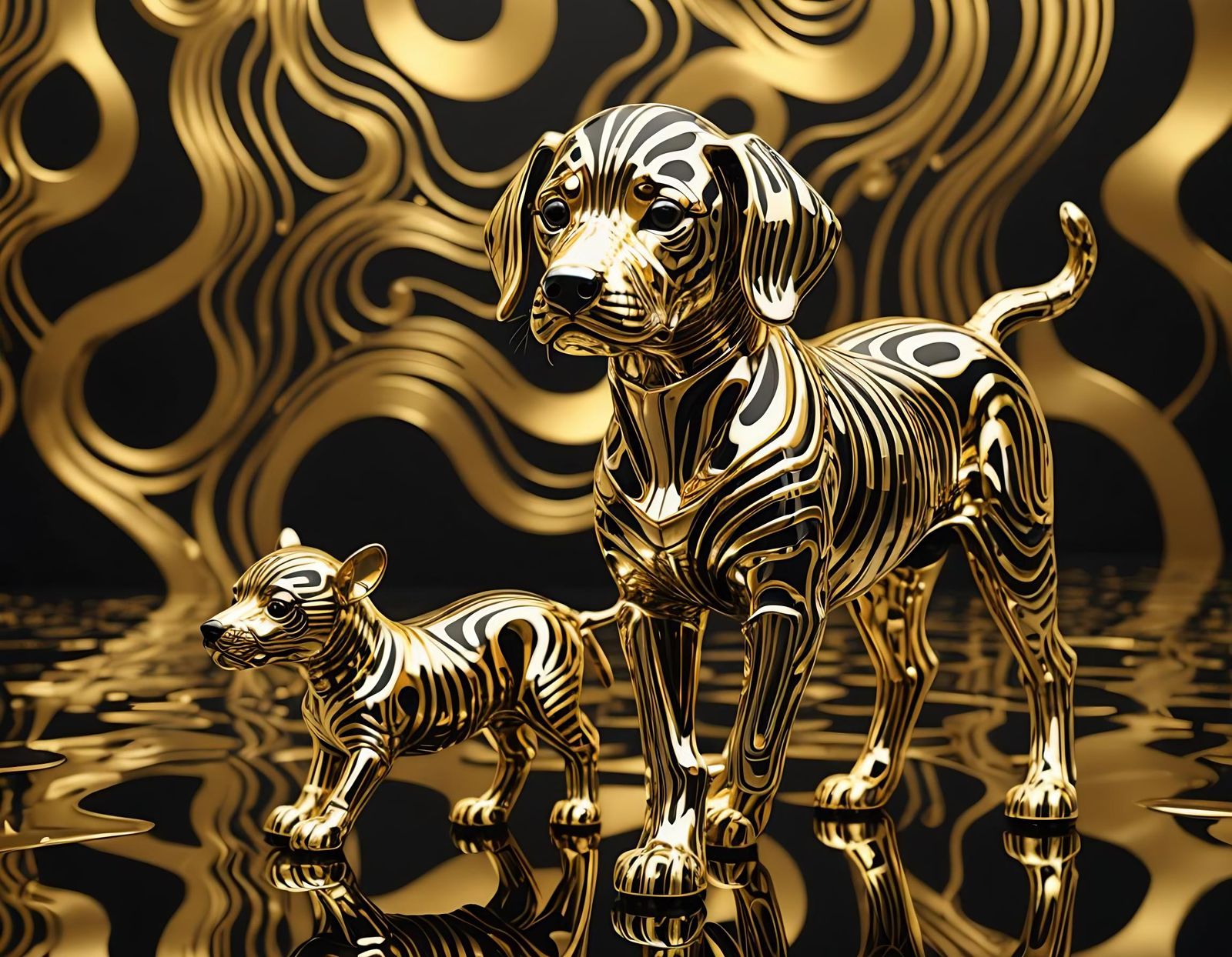 Nordic Baby Walks Gold Zebra Dog, Digital Art