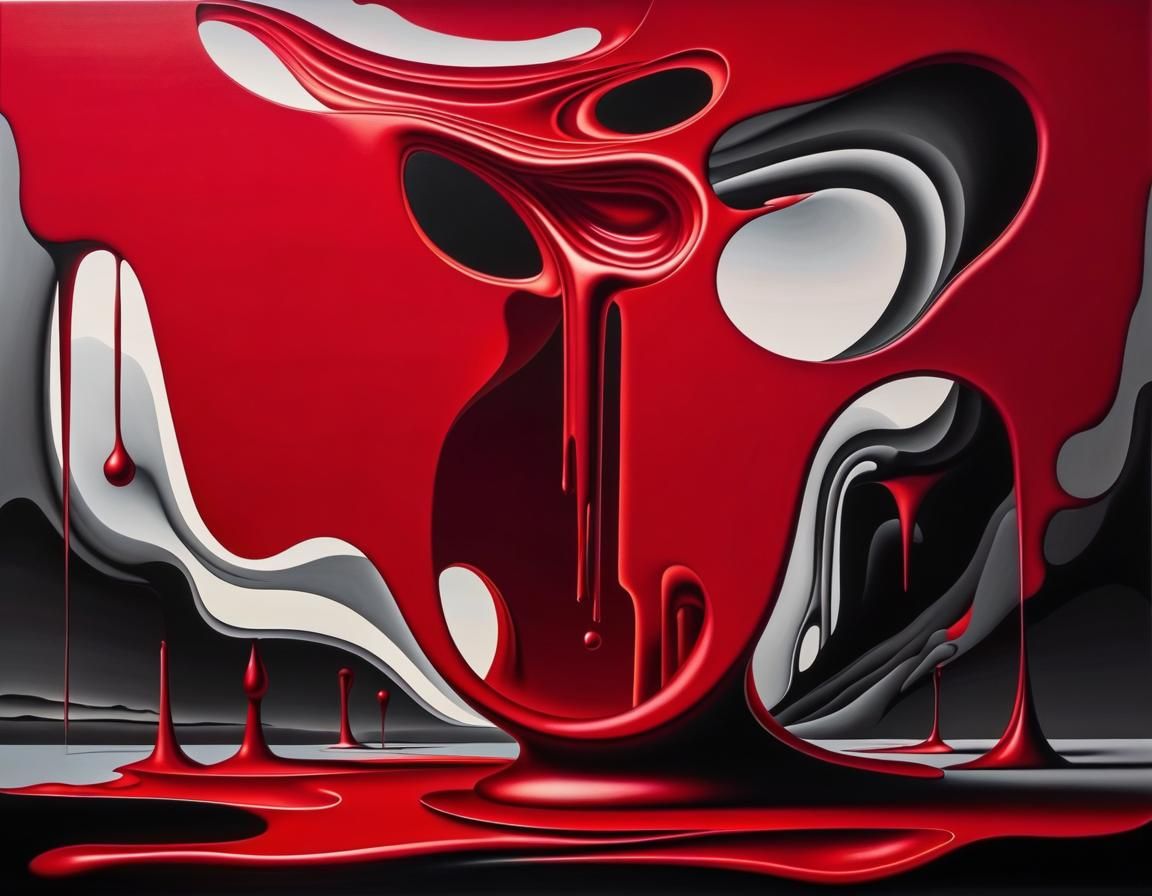 Surreal Red Monochromatic Melting Abstract