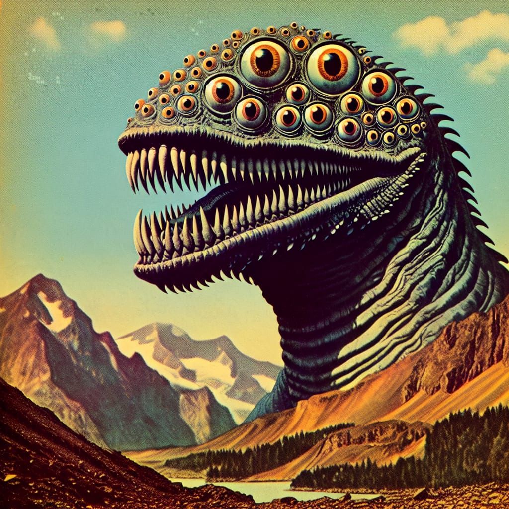 Surreal Reptilian Beast in Mountainous Landscape