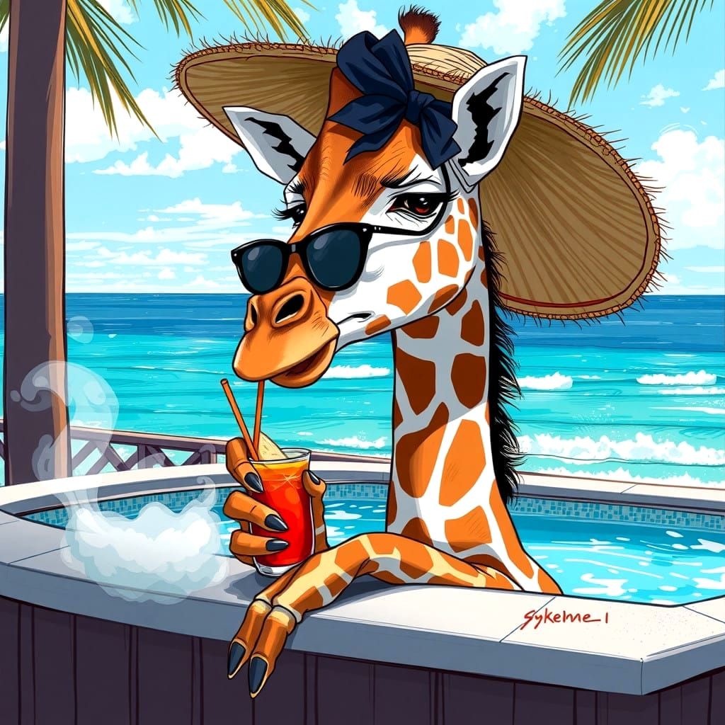 Giraffe in Chic Beachside Jacuzzi