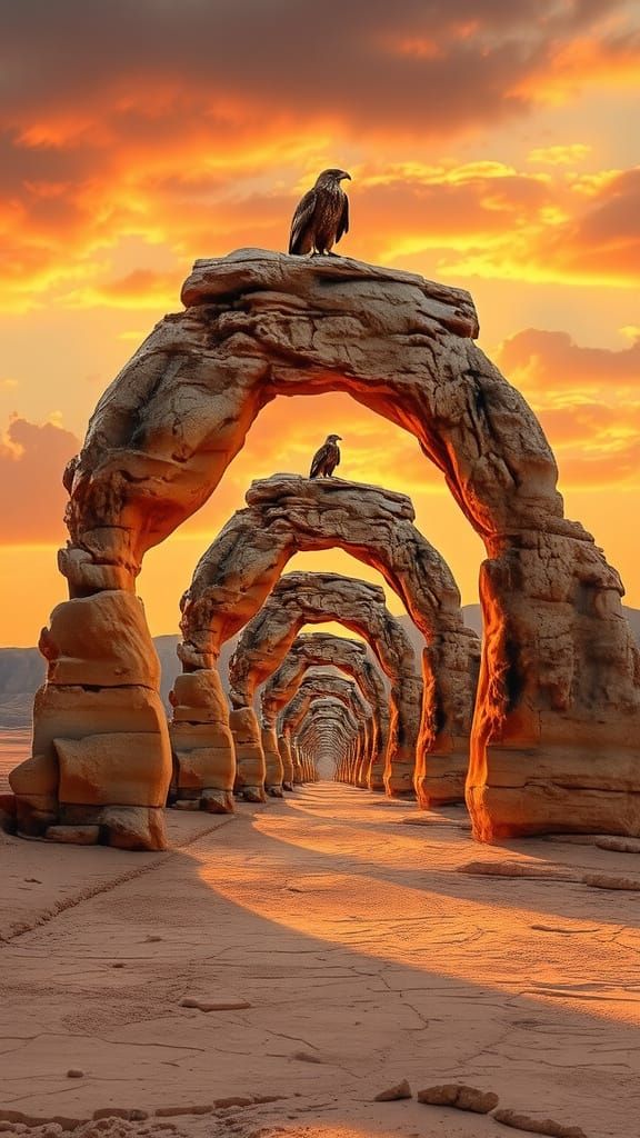 Surreal Stone Arch Ascends into Infinite Recursive Loop