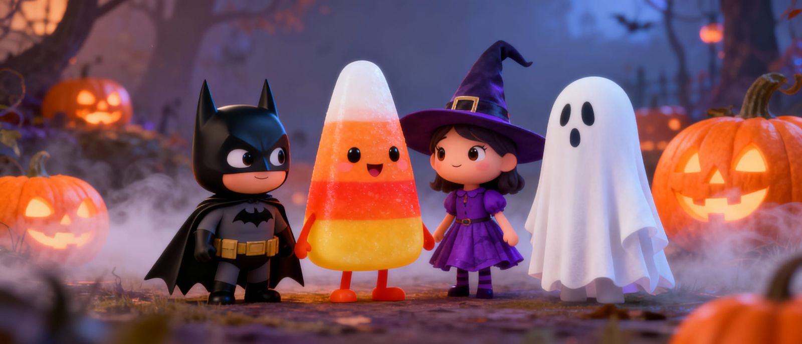 Adorable Candy Corn Halloween Characters in Pixar Style