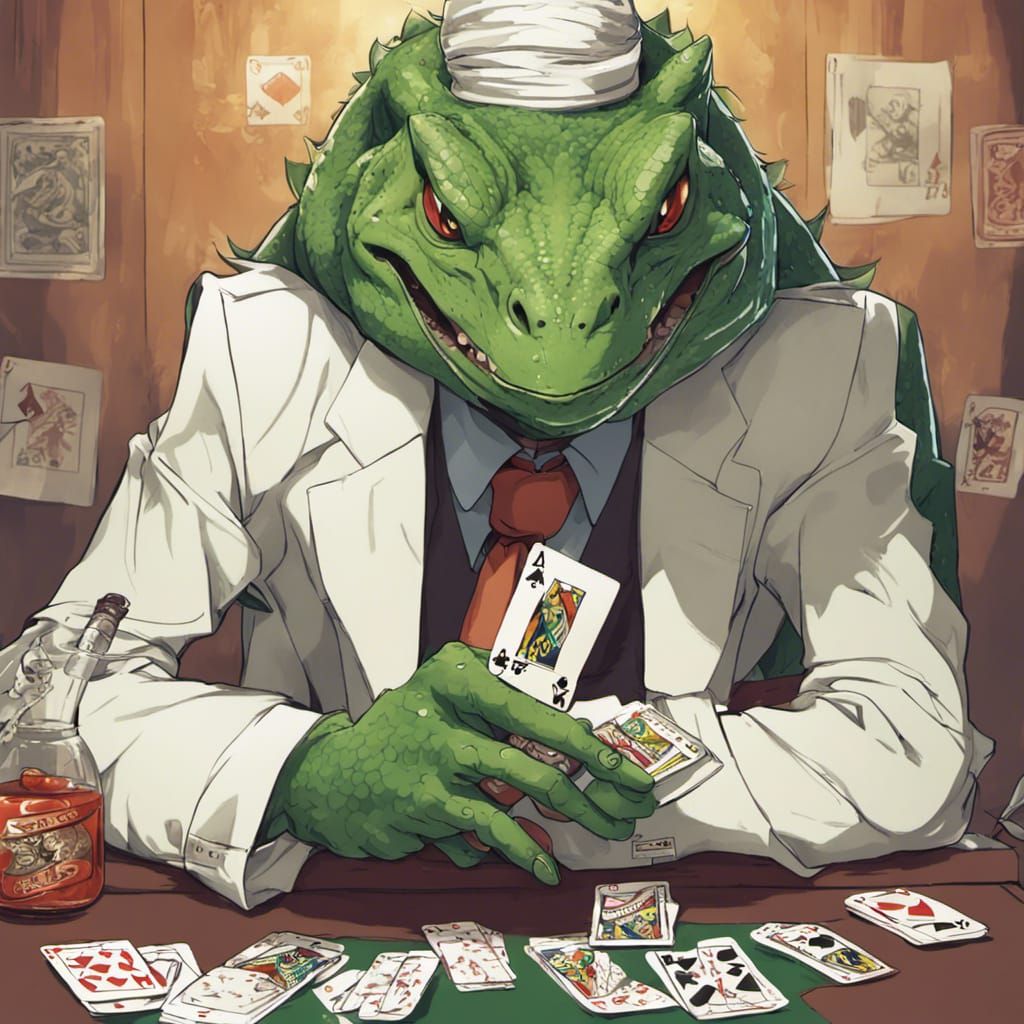 Lizardfolk Card Game in Anime Style
