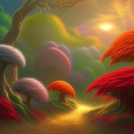 Ethereal Red Alien Planet with Humanoids