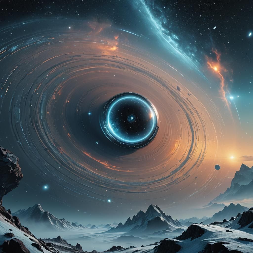 Icy Blue Planet with Rings in Space