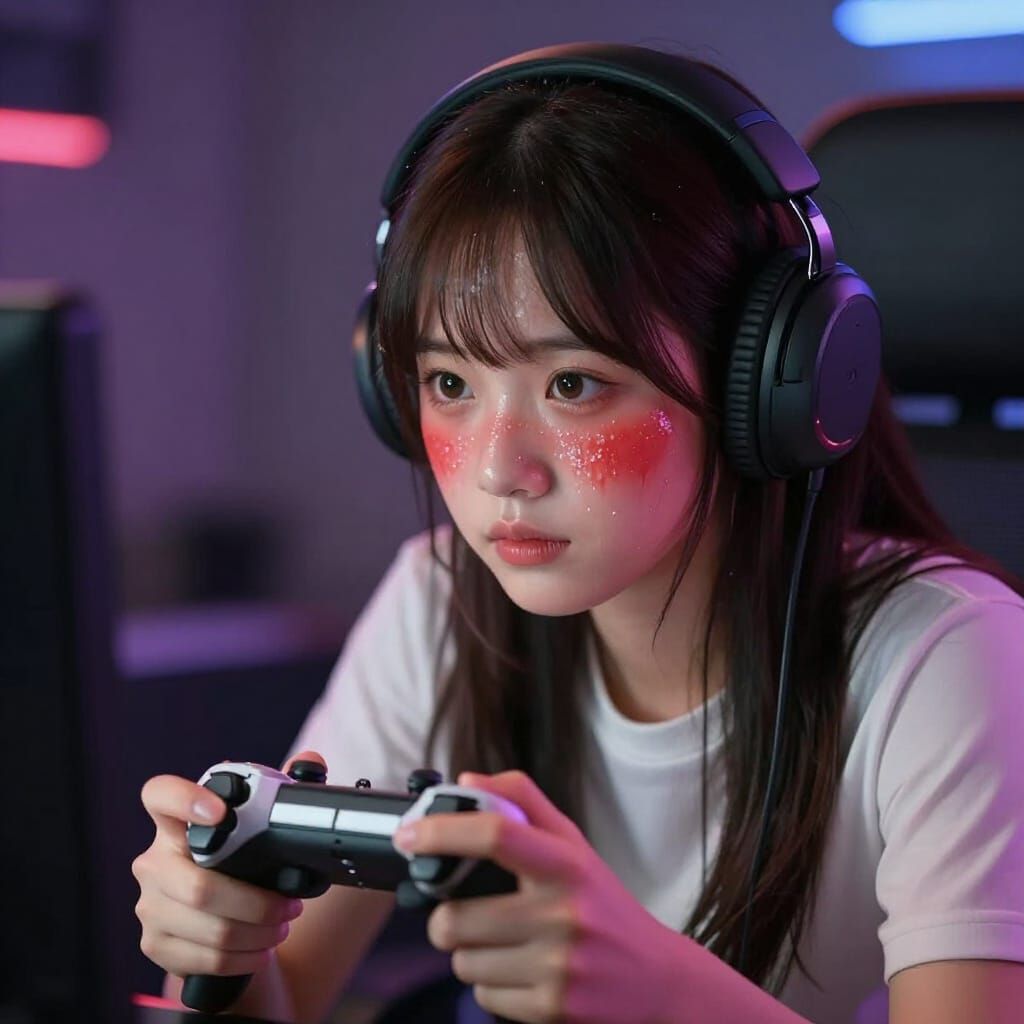 Cute Korean Gamer Girl in Dynamic Lighting