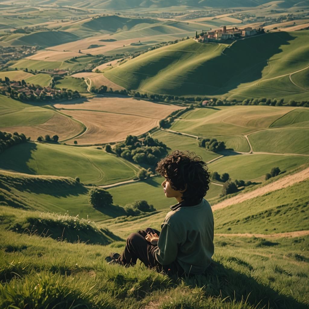 Italian Boy Gazing Over Plain in Perfect Light