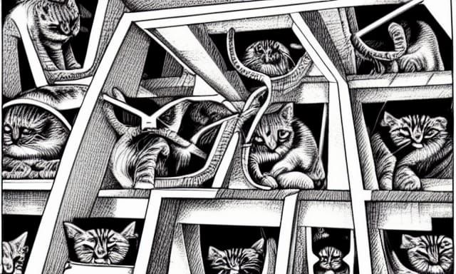 Escher-Style Kitty Apocalypse Print