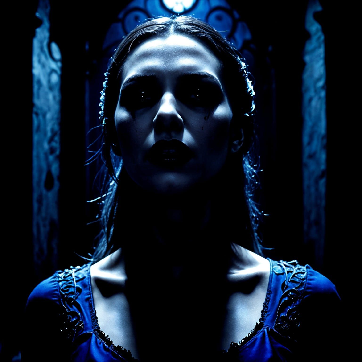 Dark Vampire in Shadows, Gothic Midnight Blue Tint