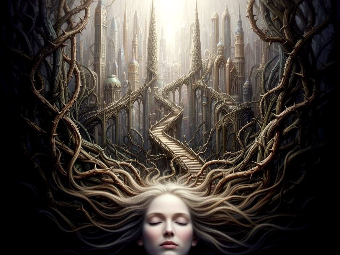 Surreal Dreamscape City Erupts From Woman's Hair