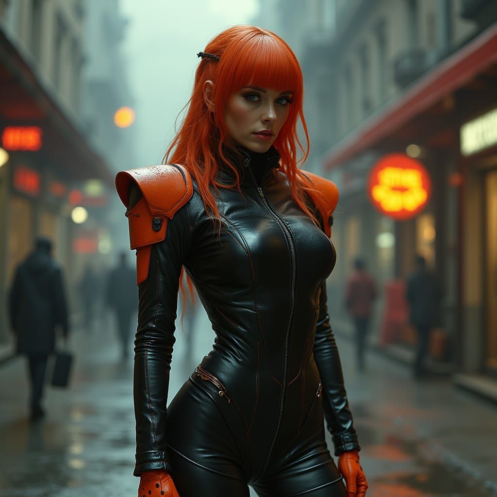 Cyberpunk Woman in Futuristic Cityscape