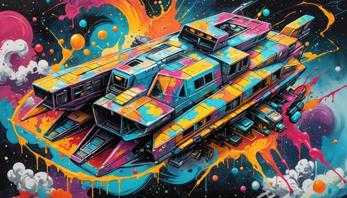 Colorful Graffiti Spaceship in Street Art Style