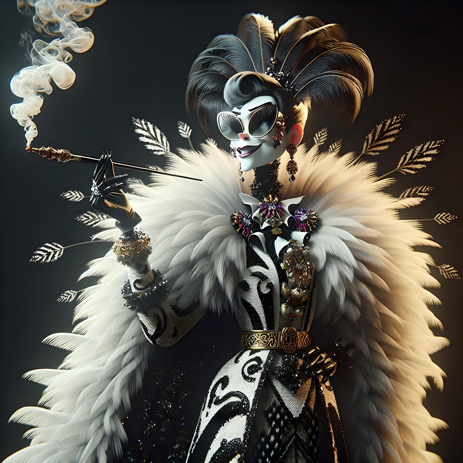 Hyper-Realistic Villain Smoking with Cigarette Holder