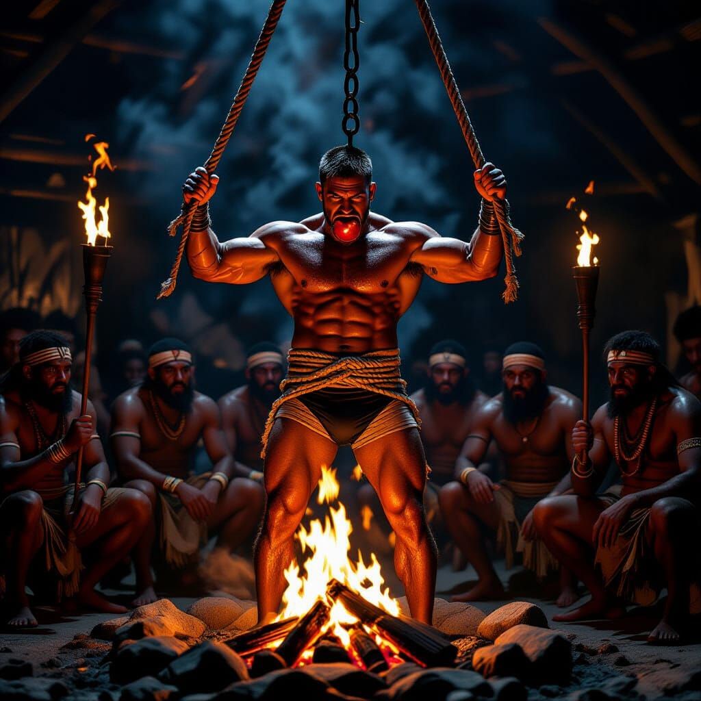 Dark Fantasy Officer on Spit in Tribal Ritual