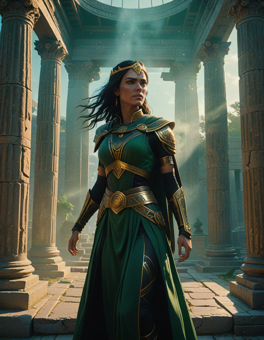 Eternal Superheroine Sersi in Ancient Greek Temple Glory